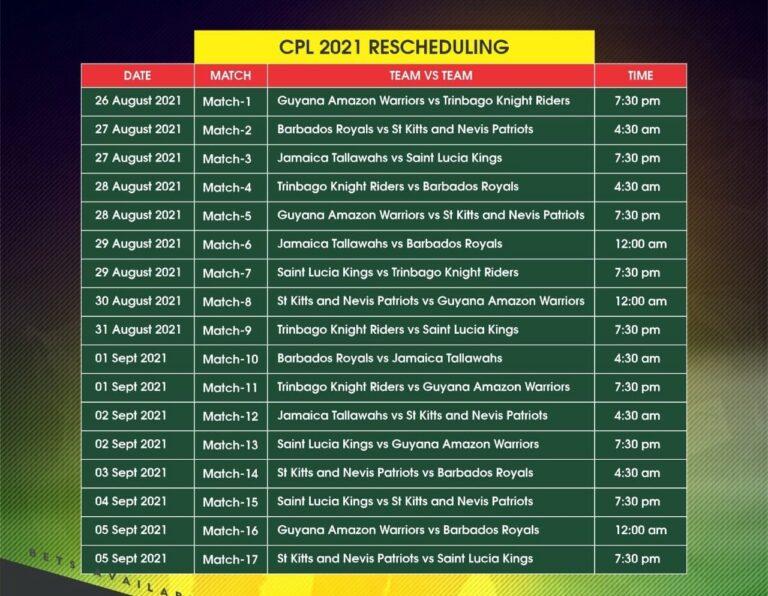 Download CPL 2021 Schedule, Timing, Venue, Squads